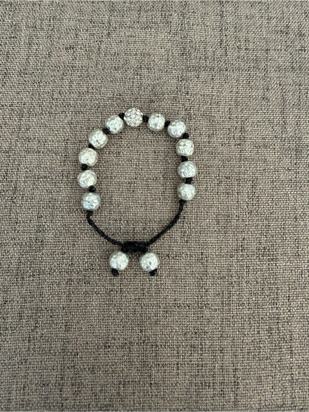 Boutique Adjustable Silver Tone Beaded Bracelet with Crystal Accent Bead